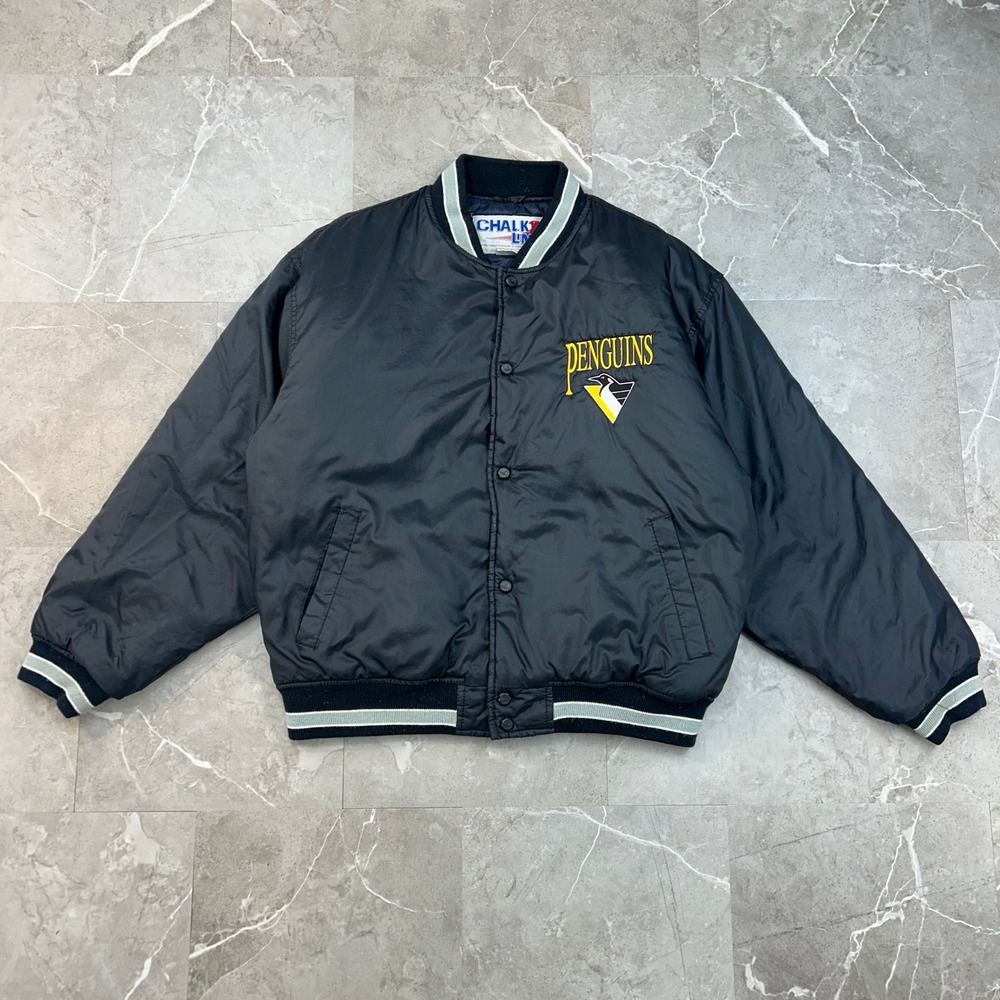 90s Vintage Chalk Line Pittsburgh Penguins Bomber Jacket Mens Medium Puffer Coat